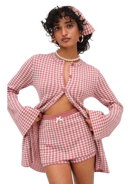 Gingham Knit Skort - Mauve Pink