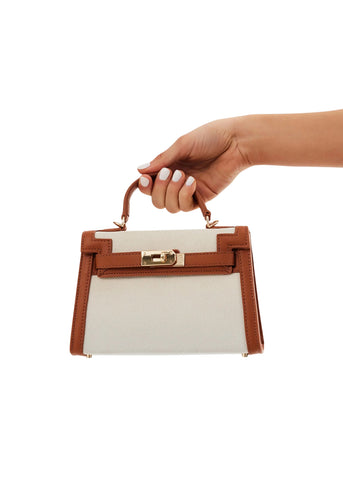Hariette Handle Bag - Tan/Natural Linen
