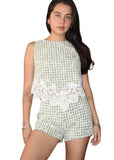 Gingham Floral Embroidered Top