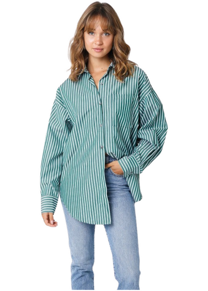 Dominique Stripe Shirt - Dark Green Stripe