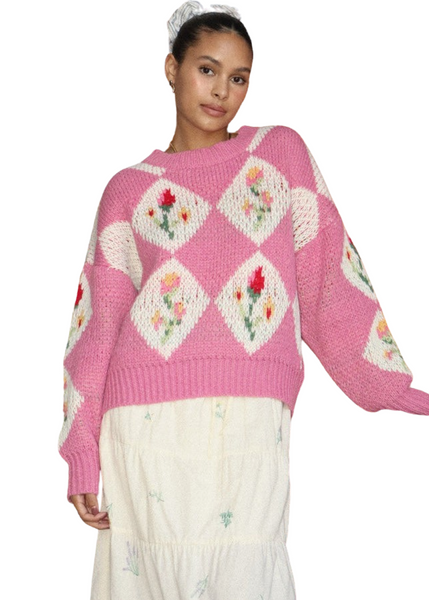 Vintage Flower Diamond Sweater