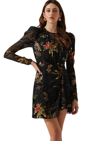 Cindy Dress - Black Orange Burnout