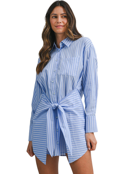 Striped Wrap Shirt Dress
