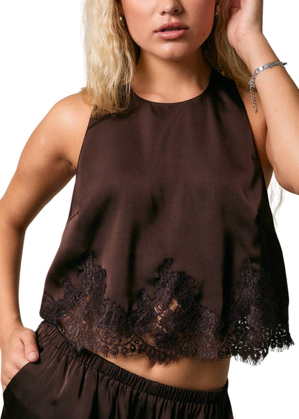 Satin Lace High Neck Top