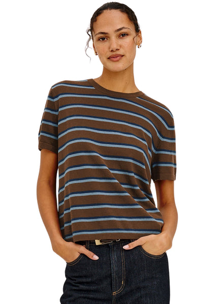 Cotton Cashmere Short Sleeve - Mocha Stripe
