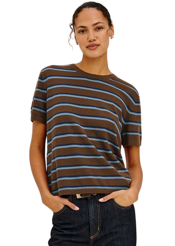 Cotton Cashmere Short Sleeve - Mocha Stripe