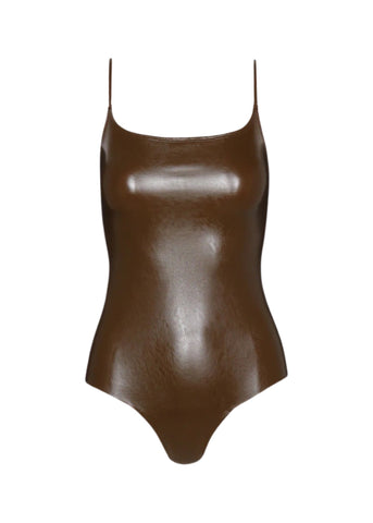 Faux Leather Cami Bodysuit - Cadet