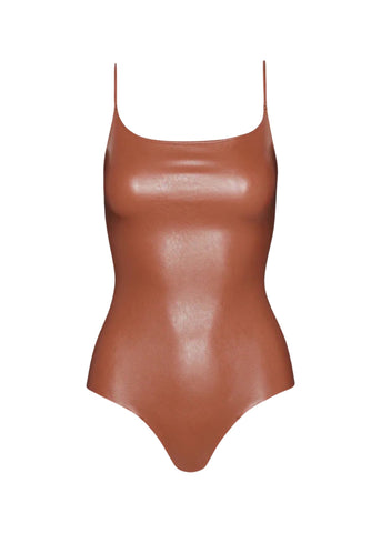 Faux Leather Cami Bodysuit - Cocoa