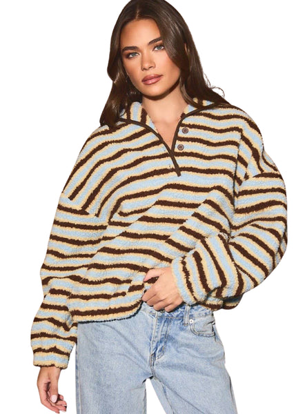 Collared Stripe Fleece Pullover