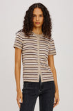 Kylie Sweater in heather oat stripe, close up