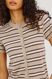 Kylie Sweater in heather oat stripe, front detail