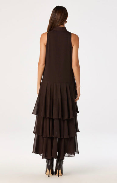 Katheryn Dress in espresso brown, styled movement shot