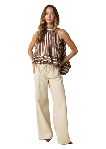 Kaylyn Drawstring Wide Leg Pants in Natural Taupe
