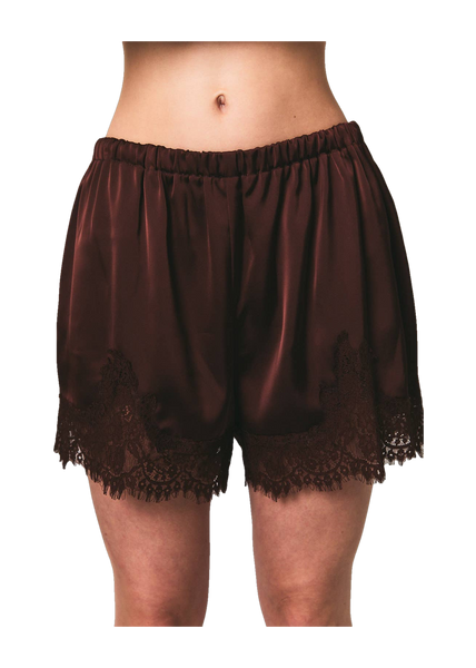 Satin Lace Stretch Shorts in chocolate