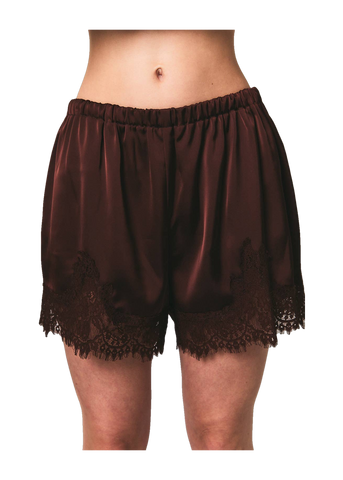 Satin Lace Stretch Shorts in chocolate