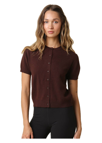 Maddie Short Sleeve Knit Cardigan in Brown