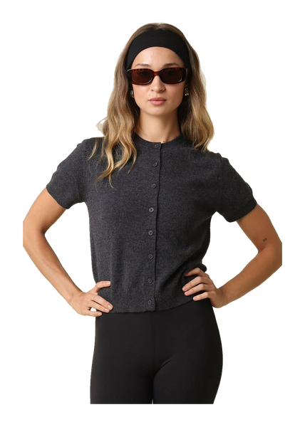 Maddie Short Sleeve Knit Cardigan in Dark Charcoal