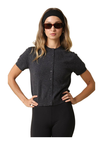 Maddie Short Sleeve Knit Cardigan in Dark Charcoal