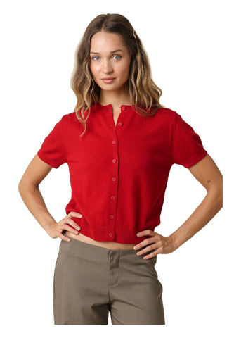 Maddie Short Sleeve Knit Cardigan in Red