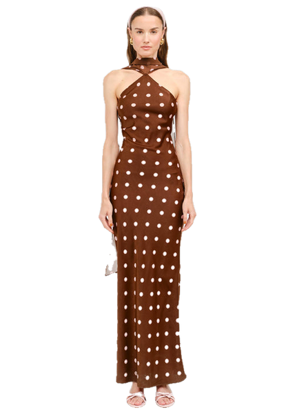 Magdalena Dress in brown polka dot