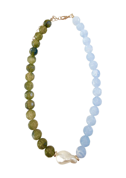 Miles Beaded Necklace in Chartreuse Blue