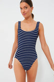Square Neck One Piece - Navy/White