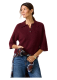 Nadya Alpaca Blend Boxy Polo Sweater in cherry wine, full length