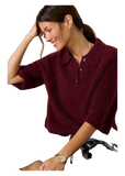 Nadya Alpaca Blend Boxy Polo Sweater in cherry wine
