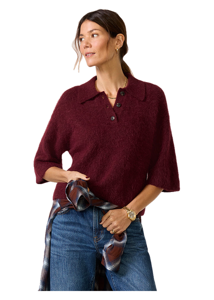 Nadya Alpaca Blend Boxy Polo Sweater in cherry wine