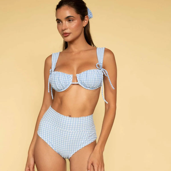 Petal Bikini Top - Peri Micro Gingham