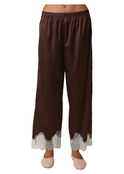 Quinn Lace Trim Satin Pants in Black Taupe