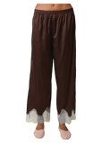 Quinn Lace Trim Satin Pants in Black Taupe