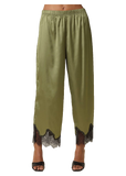 Quinn Lace Trim Satin Pants in Olive Black