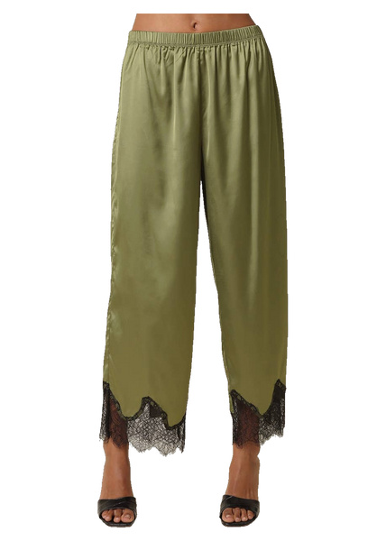 Quinn Lace Trim Satin Pants in Olive Black