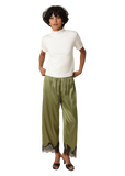 Quinn Lace Trim Satin Pants in Olive Black