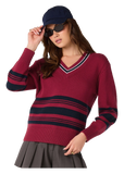 Rocio Sweater in Scarlet Navy Stripe