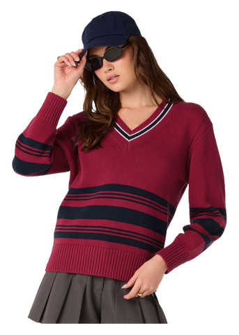 Rocio Sweater in Scarlet Navy Stripe