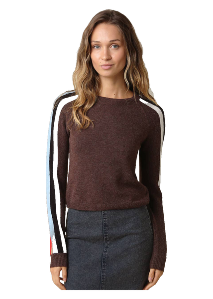 Rylee Contrast Stripe Knit Sweater in Coffee Multi