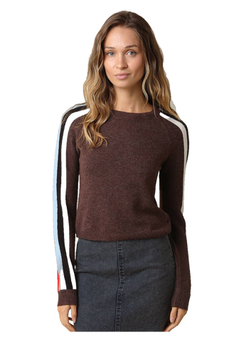 Rylee Contrast Stripe Knit Sweater in Coffee Multi