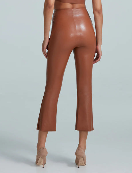 Faux Leather Cropped Flare - Cocoa