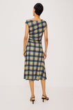 Sorra Dress in Navy Sage Plaid, back view