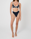High Rise Ruched Bottom - Dark Navy/Off White