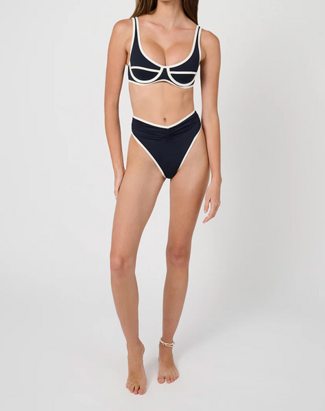 High Rise Ruched Bottom - Dark Navy/Off White