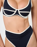 High Rise Ruched Bottom - Dark Navy/Off White
