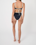 High Rise Ruched Bottom - Dark Navy/Off White