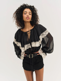 Daisy Eyelet Denim Skort - Black