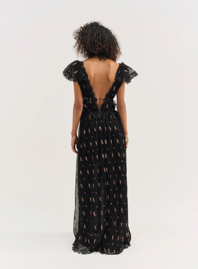 For Love & Lemons Poppy pleated lace maxi dress in black-Brown For Love & Lemons Poppy pleated lace maxi dress in black-Brown