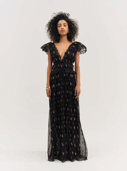 Poppy Pleated Lace Maxi
