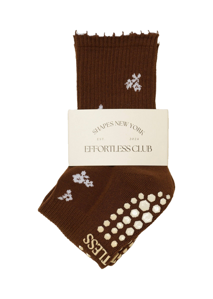 Snowflake Petal Grip Sock in chocolate
