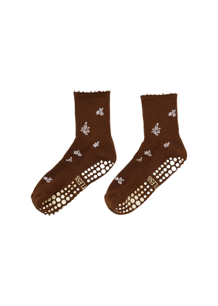 Snowflake Petal Grip Sock pair in chocolate